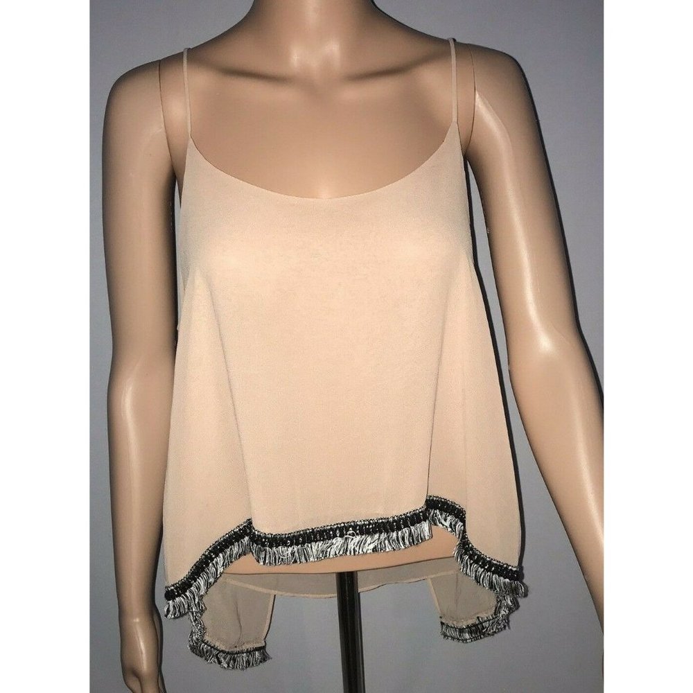 Womens Swing Sheer Boho Fringe Tank Top Size M Pale Pink